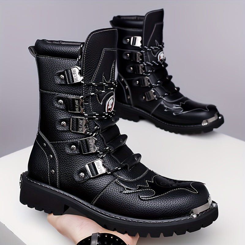 Men's High Top Boots Outdoor Casual Rubber Sole Lace Up Solid Color