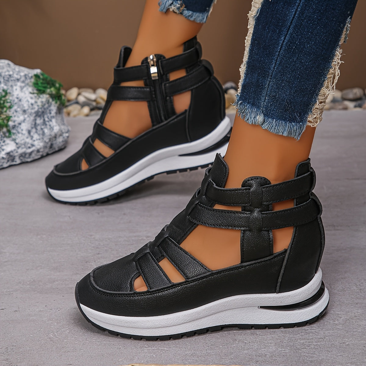 Women's White Wedge Sandals Hollow-Out Design Summer Casual Shoes
