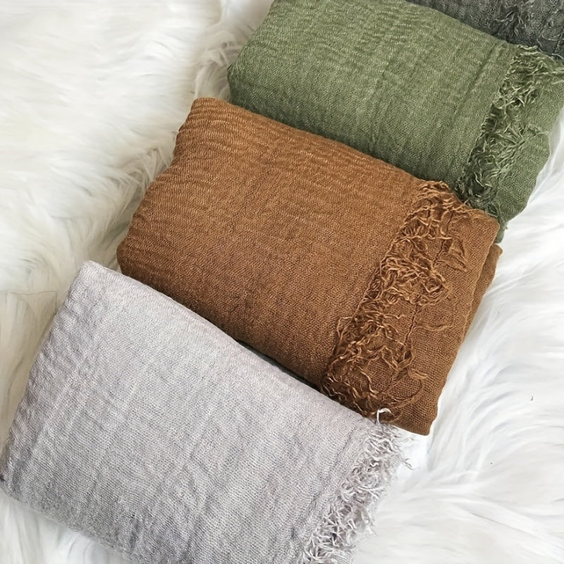 Crinkled Polyester Hijab Scarf for Women Solid Color Breathable Lightweight