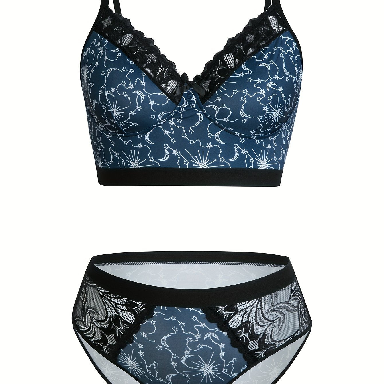Women's Plus Size Lingerie Set Star Print Lace Bra and Panty 2 Piece