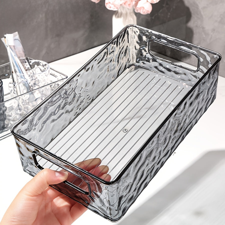 Clear Water Ripple Plastic Storage Basket for Makeup Skincare Snacks Bathroom Accessories