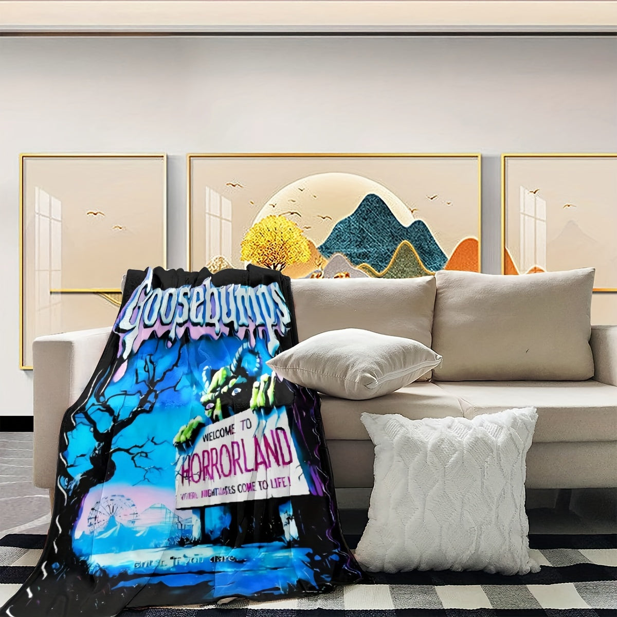 Flannel Throw Blanket with Goosebumps Horrorland Digital Print Fleece All-Season Bedding