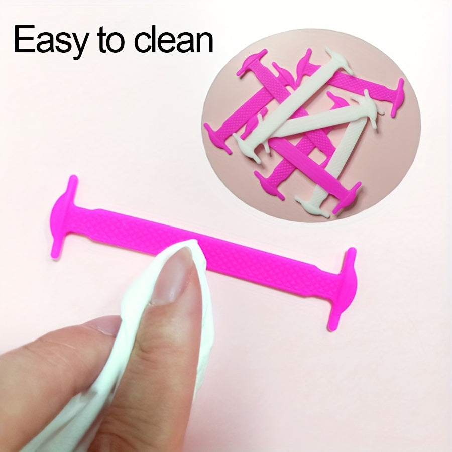 16PCS Elastic Silicone No-Tie Shoelaces with Clips for Sneakers and Athletic Shoes