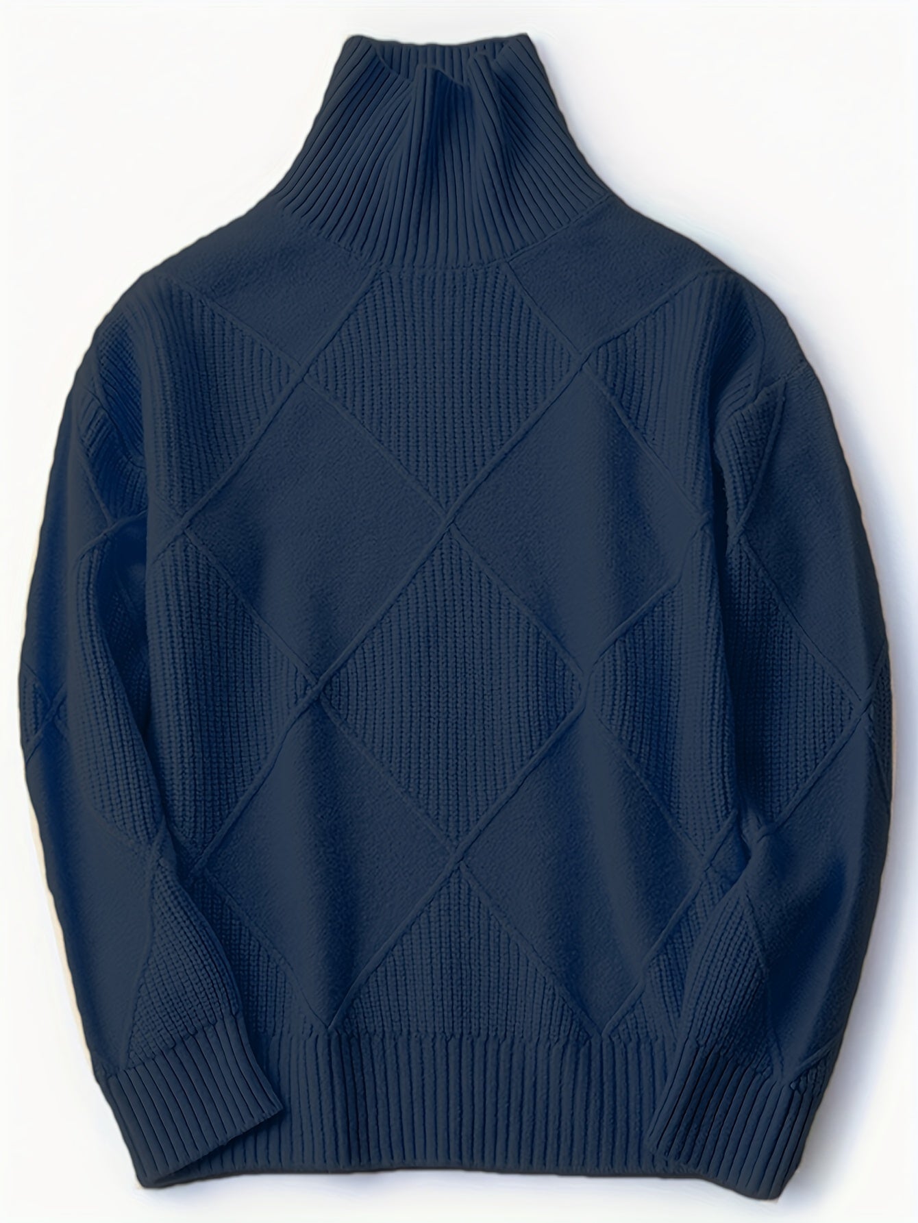 Women's Green Turtleneck Sweater Acrylic Knit Diamond Pattern Long Sleeve Fall Winter