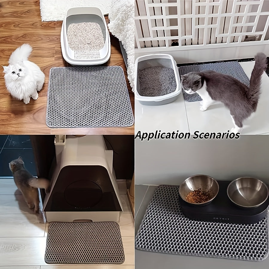 Double Layer Washable EVA Cat Litter Mat Anti-Splashing Trapping Pad Gray
