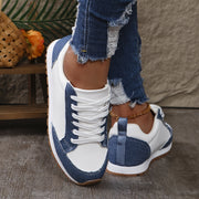 Women Blue Fabric and White PU Slip-On Sneakers Universal Breathable Low Top Comfort