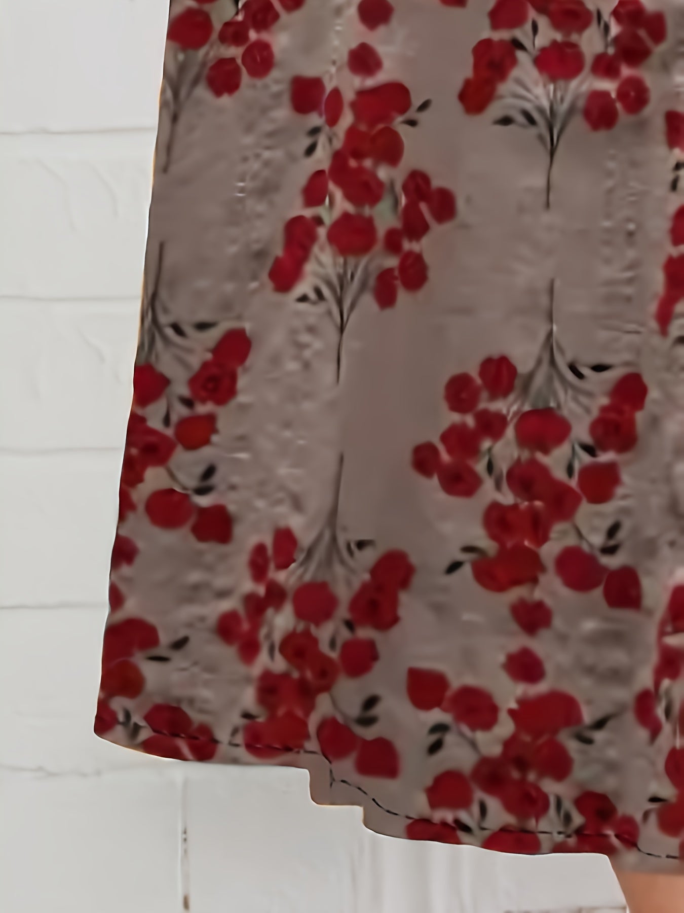 Women's Floral Print Polyester A-Line Midi Dress with Drop Shoulder Sleeves for Spring Summer Fall