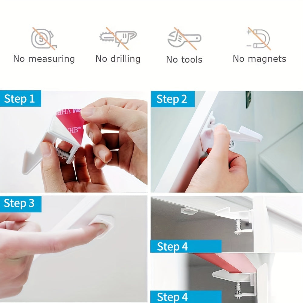 Set of 10 Child Safety Cabinet Locks Sticky Drawer Latches No Drilling Black White