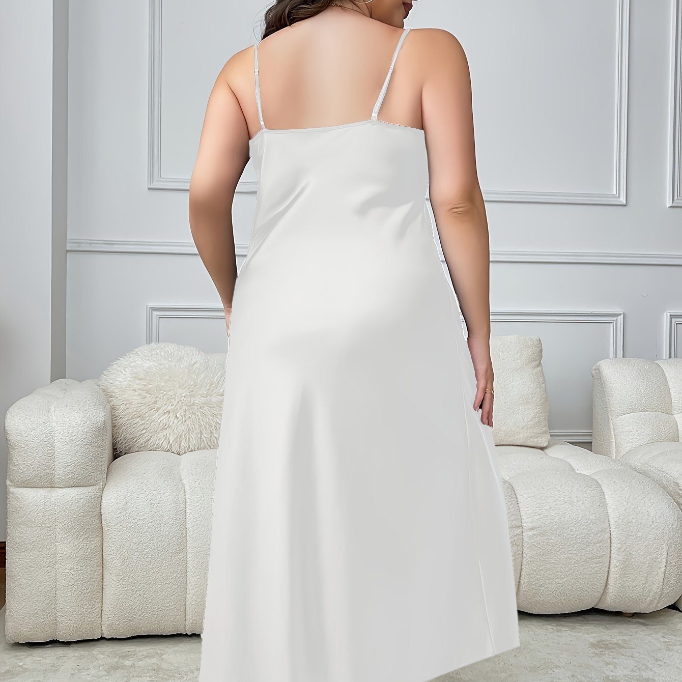 Camisón sin mangas para mujer de talla grande con encaje, ropa de dormir suave y transpirable