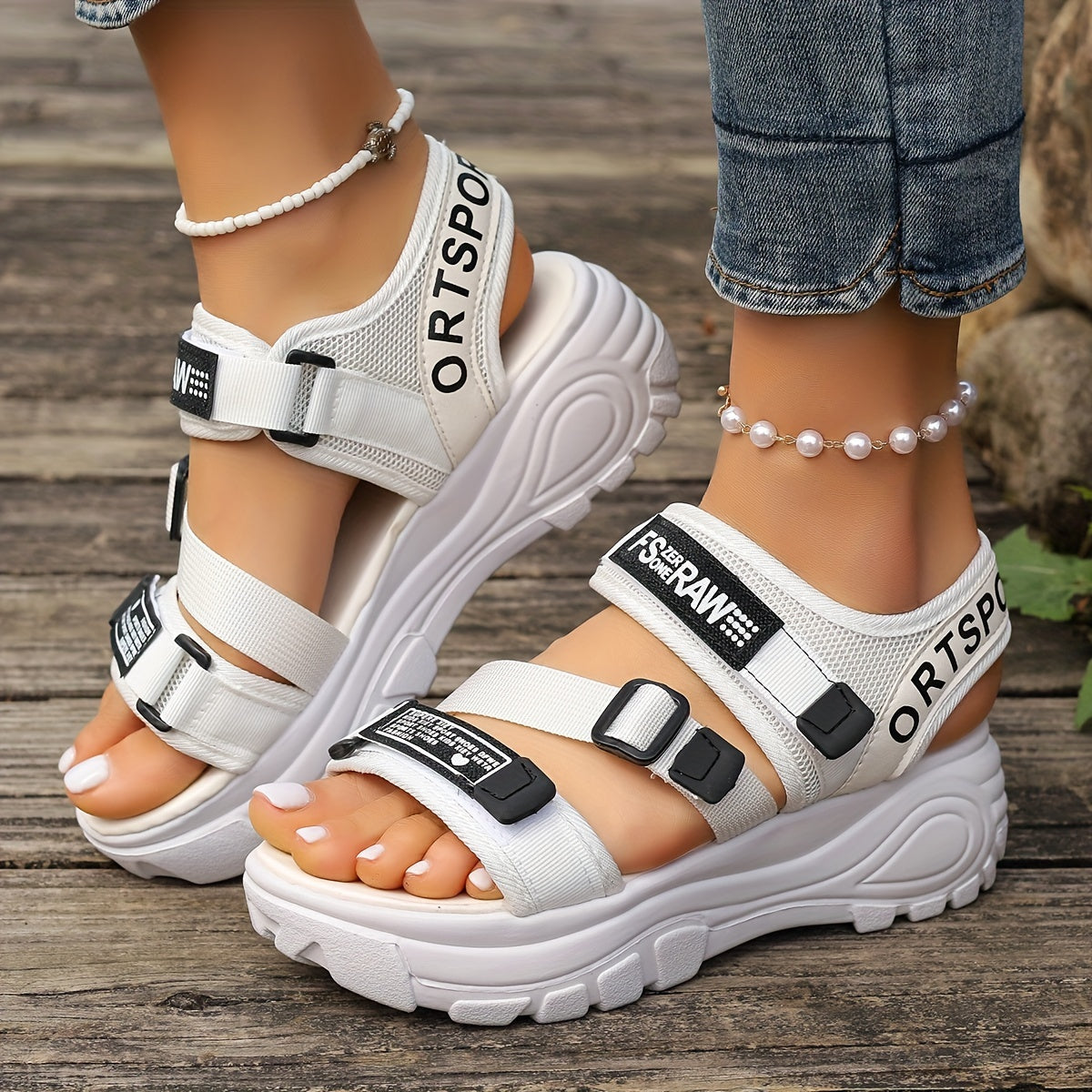 Women's Mesh Fabric Thick Sole Sports Sandals with Platform Heel for Beach and Casual Wear