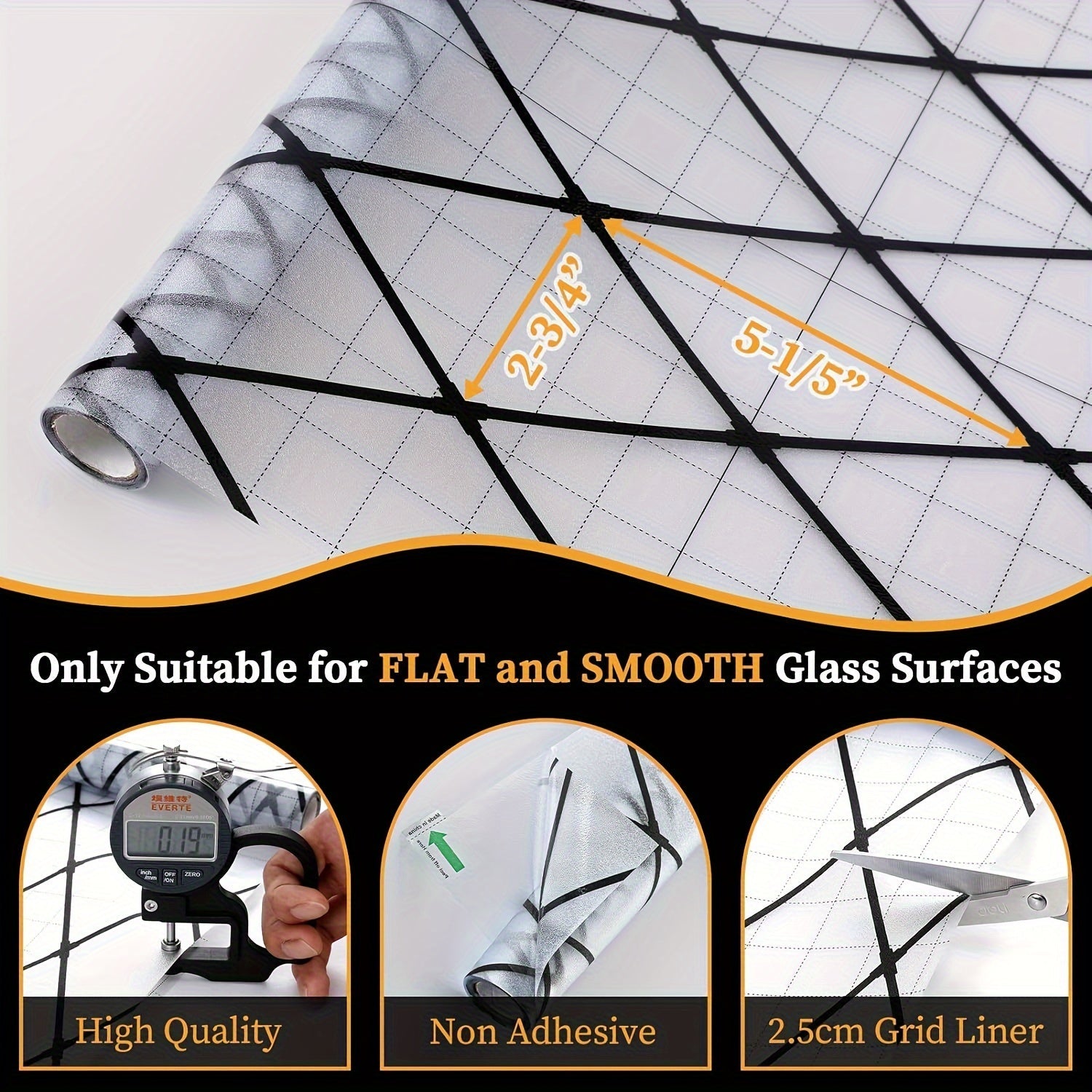 Black Lattice Privacy Window Film Frosted Glass Door Cover UV Protection 5Mil Static Cling