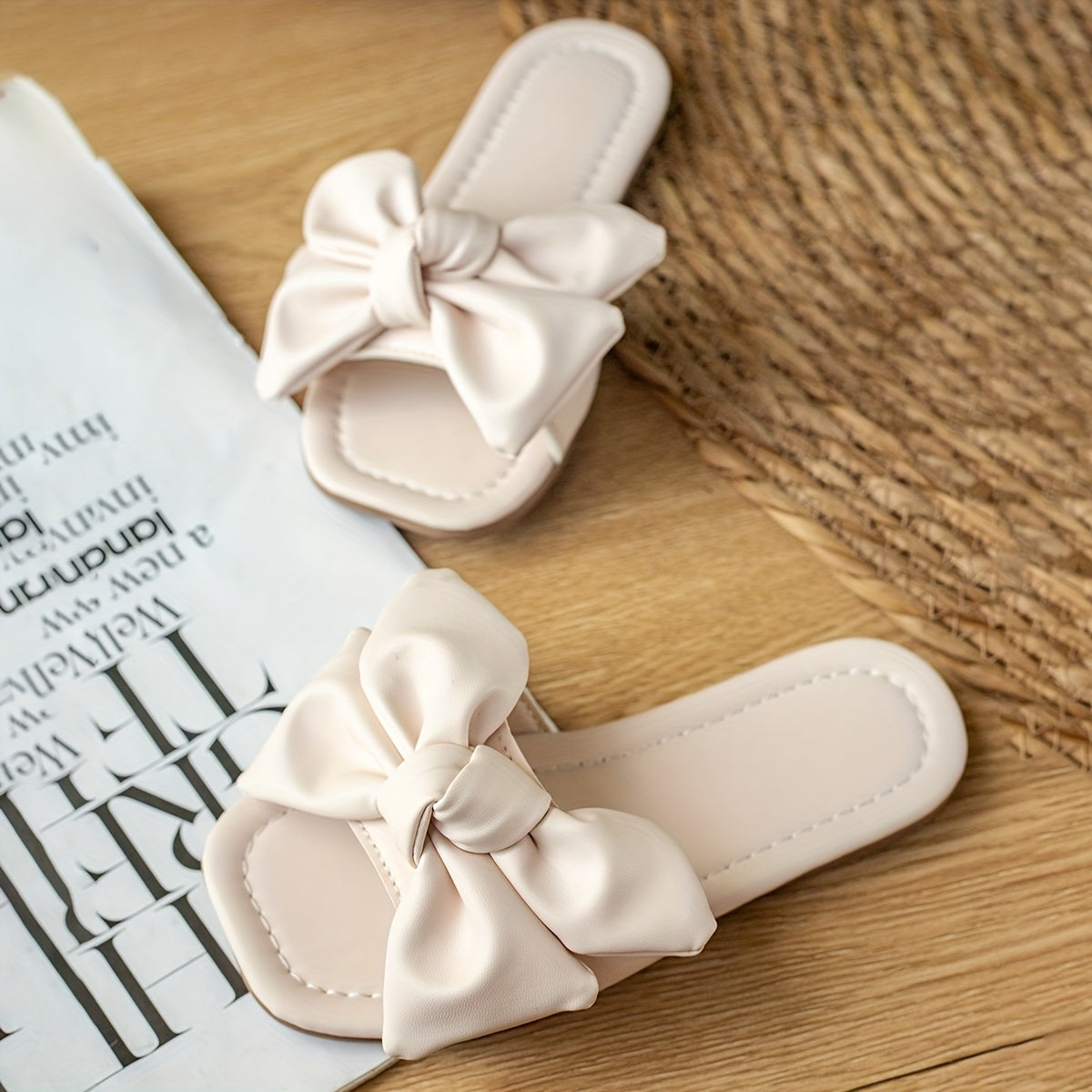 Girls' Slippers with Bowknot Solid Color Indoor Outdoor PU TPR Lightweight