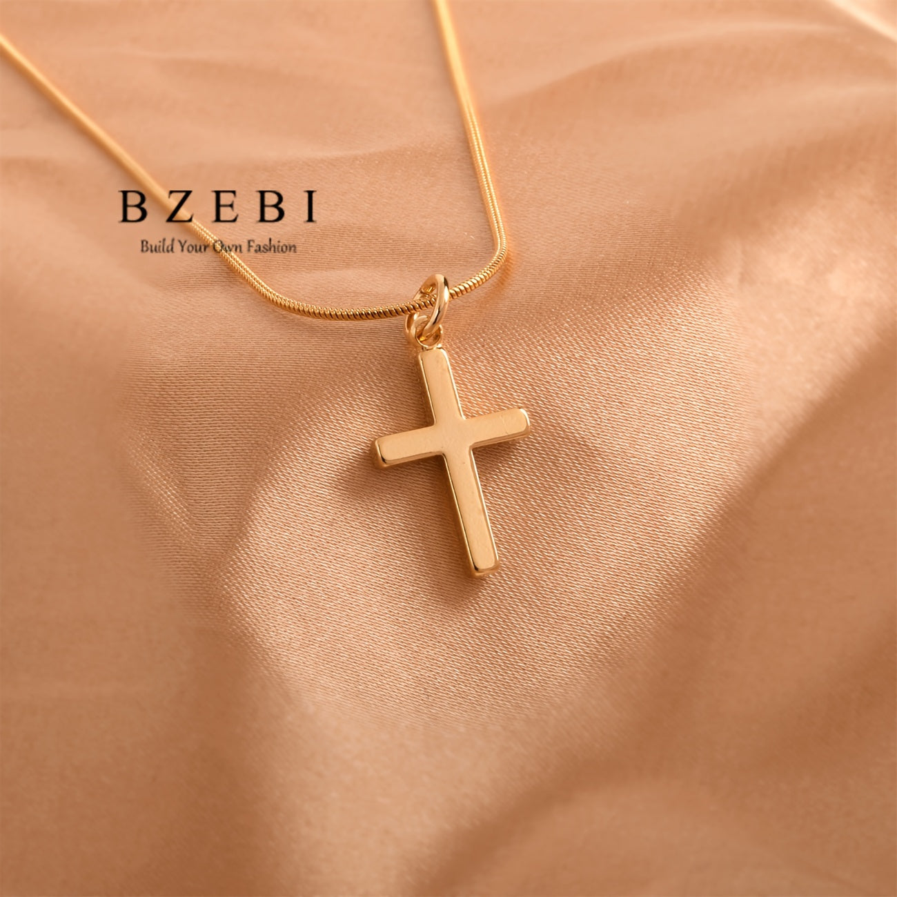 Women's Gold-Plated Zirconia Cross Jewelry Set Necklace and Ring Gift Box