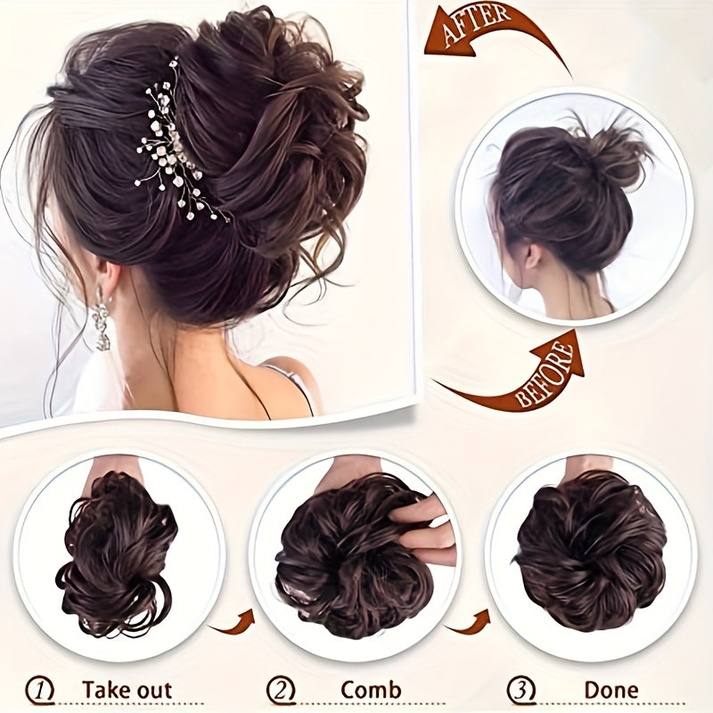 Women's Wavy Curly Hair Bun Synthetic Fiber Updo Hairpiece with Claw Clip