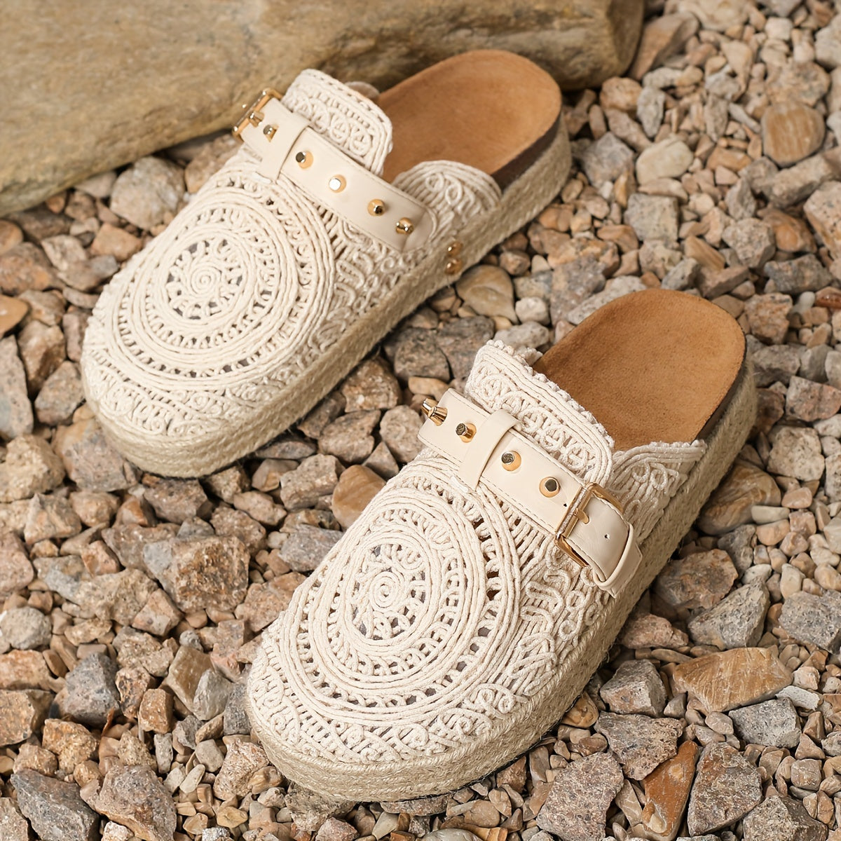 Women's Summer Casual Slip-On Mules with Embroidery and Lightweight Fabric