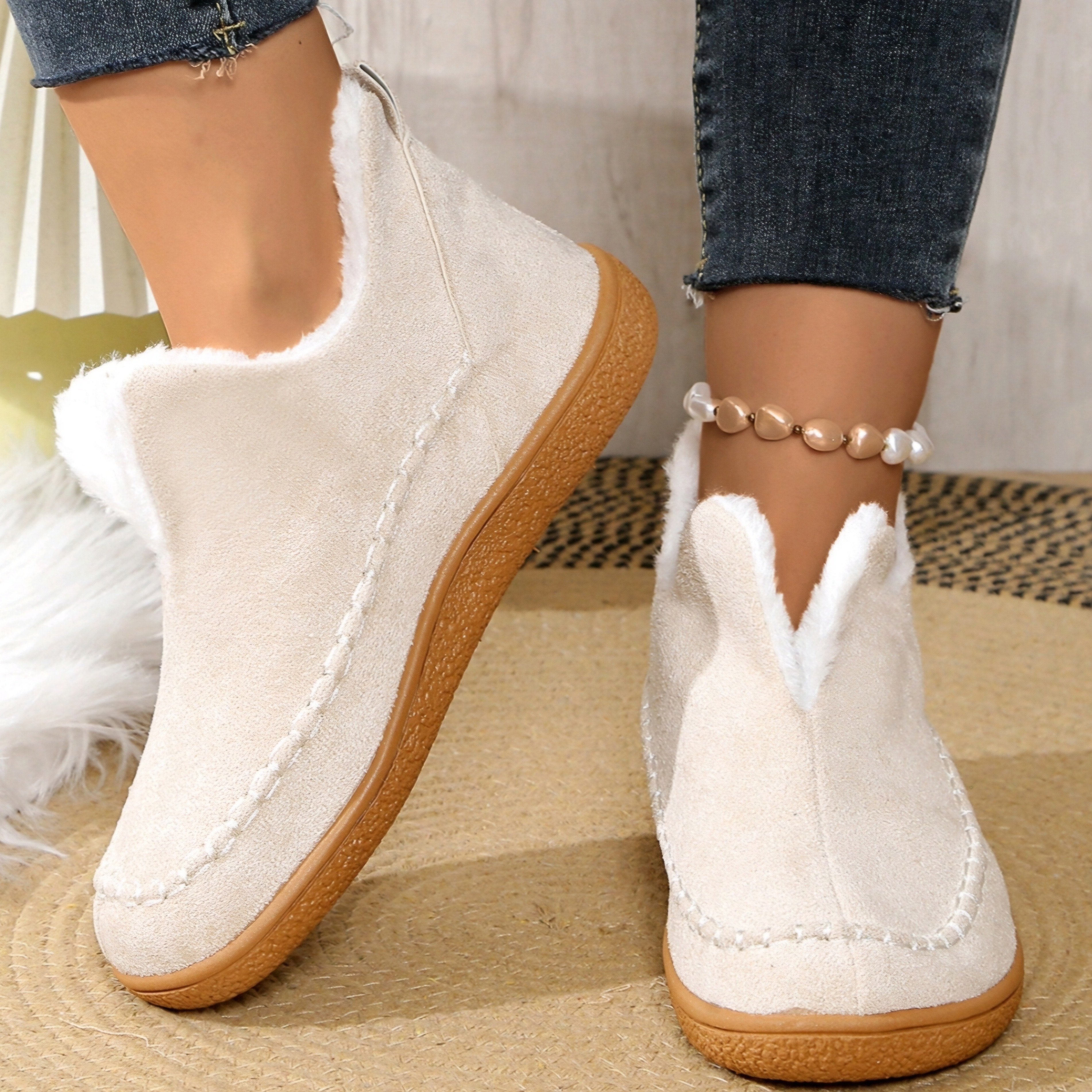 Women's Winter Fleece Lined Short Boots Rubber Sole Casual Slip-On