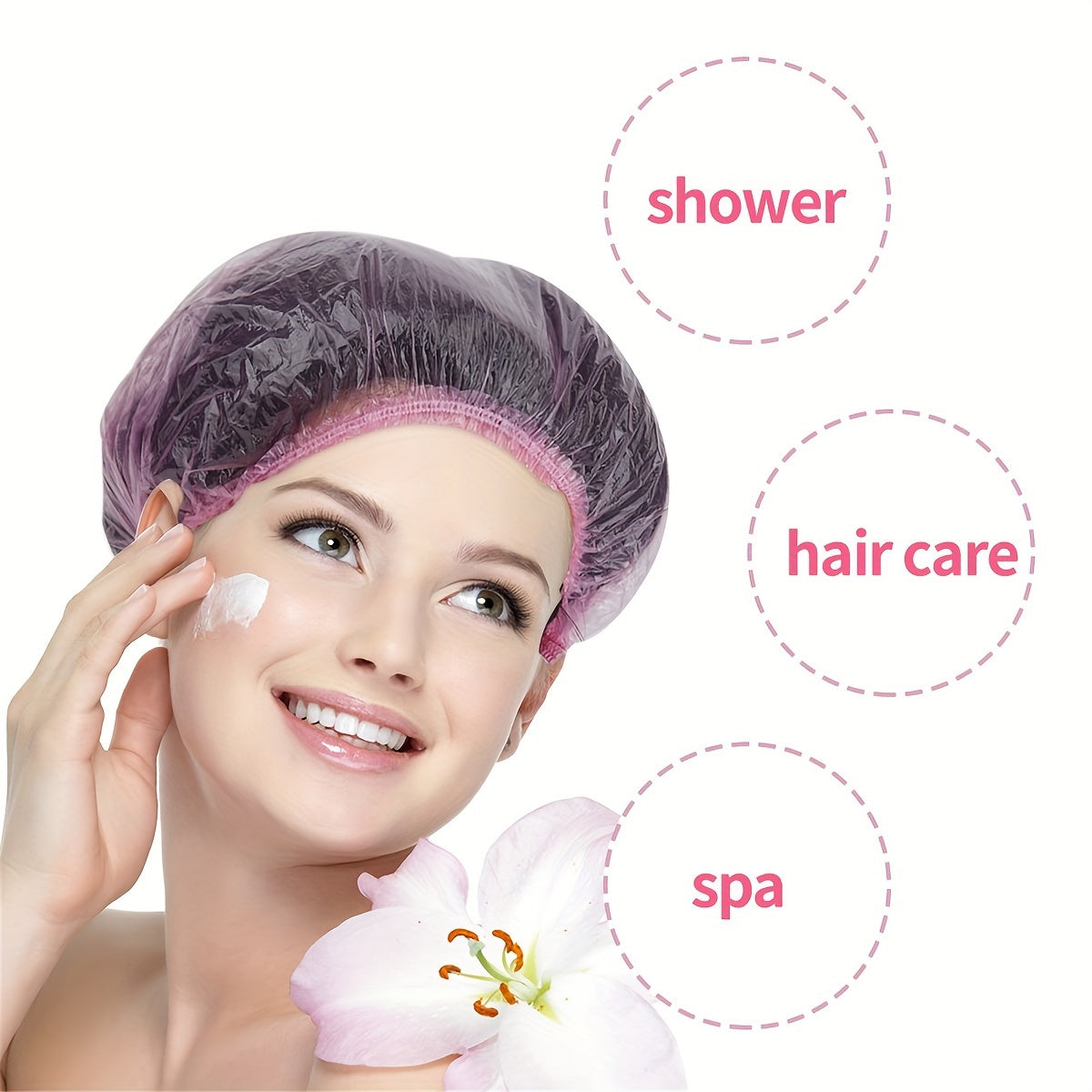 Large Pink Disposable Shower Cap for Women Waterproof Elastic Polyester Spa Salon Use