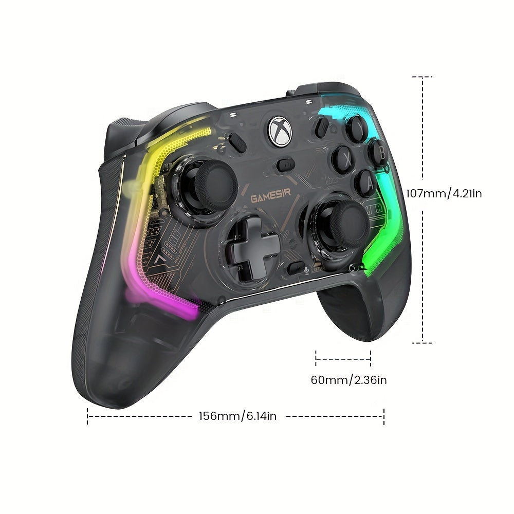 Controlador de juego con cable transparente para Xbox Series X S, Xbox One, Windows 10 11, joysticks de efecto Hall RGB