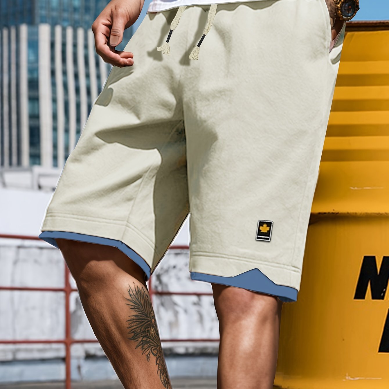 Men's Casual Elastic Waist Shorts with Pockets for Summer Solid Polyester