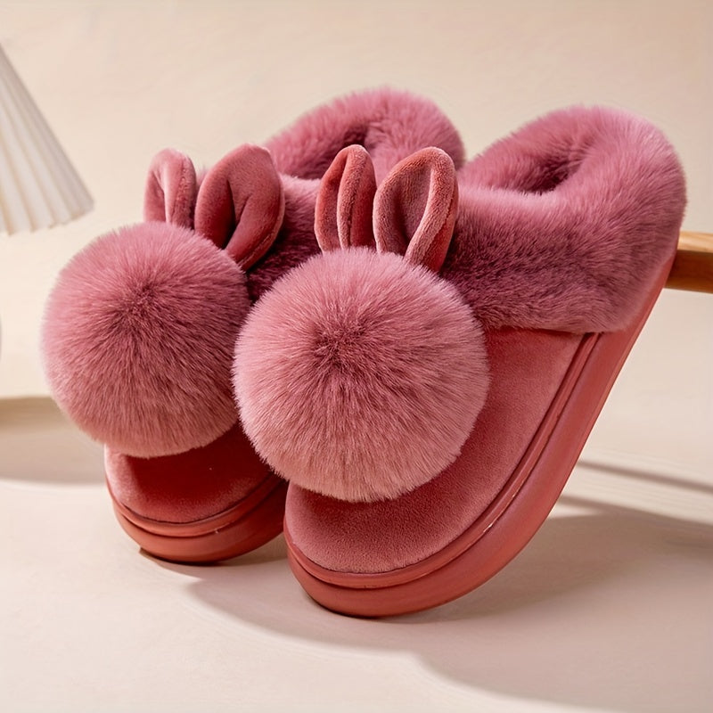 Unisex Warm Faux Fur Rabbit-Ear Slippers Indoor Outdoor Cozy House Shoes