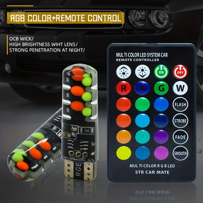 Conjunto de luces LED para coche, colorido estallido RGB, destello, T10, control inalámbrico