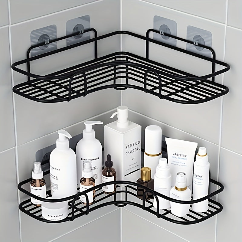 Triangle-Shaped Iron Wall Shelf for Bathroom Kitchen Bedroom Storage with Hollow Details
