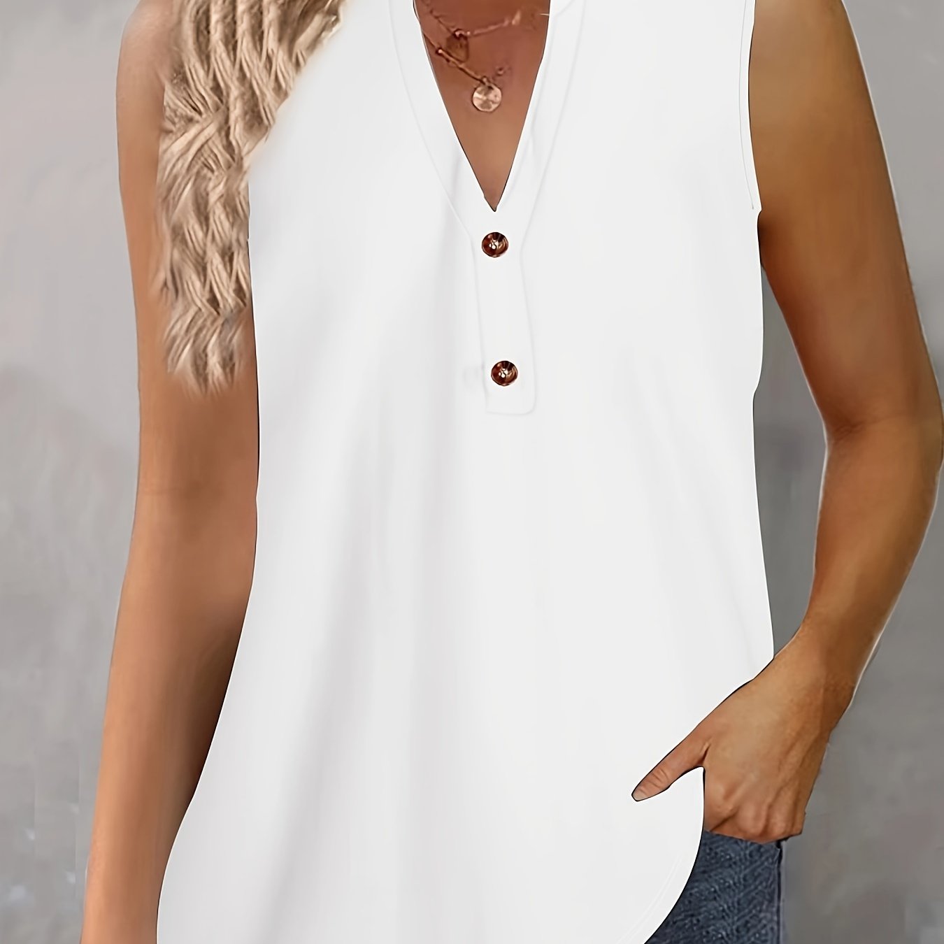 Plus Size Sleeveless Button Front Vest Top for Spring Summer
