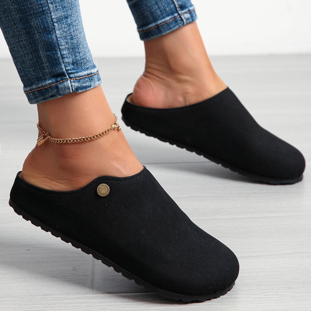 Women's Tan Mules Flat Slip-On Loafers with Ankle Strap