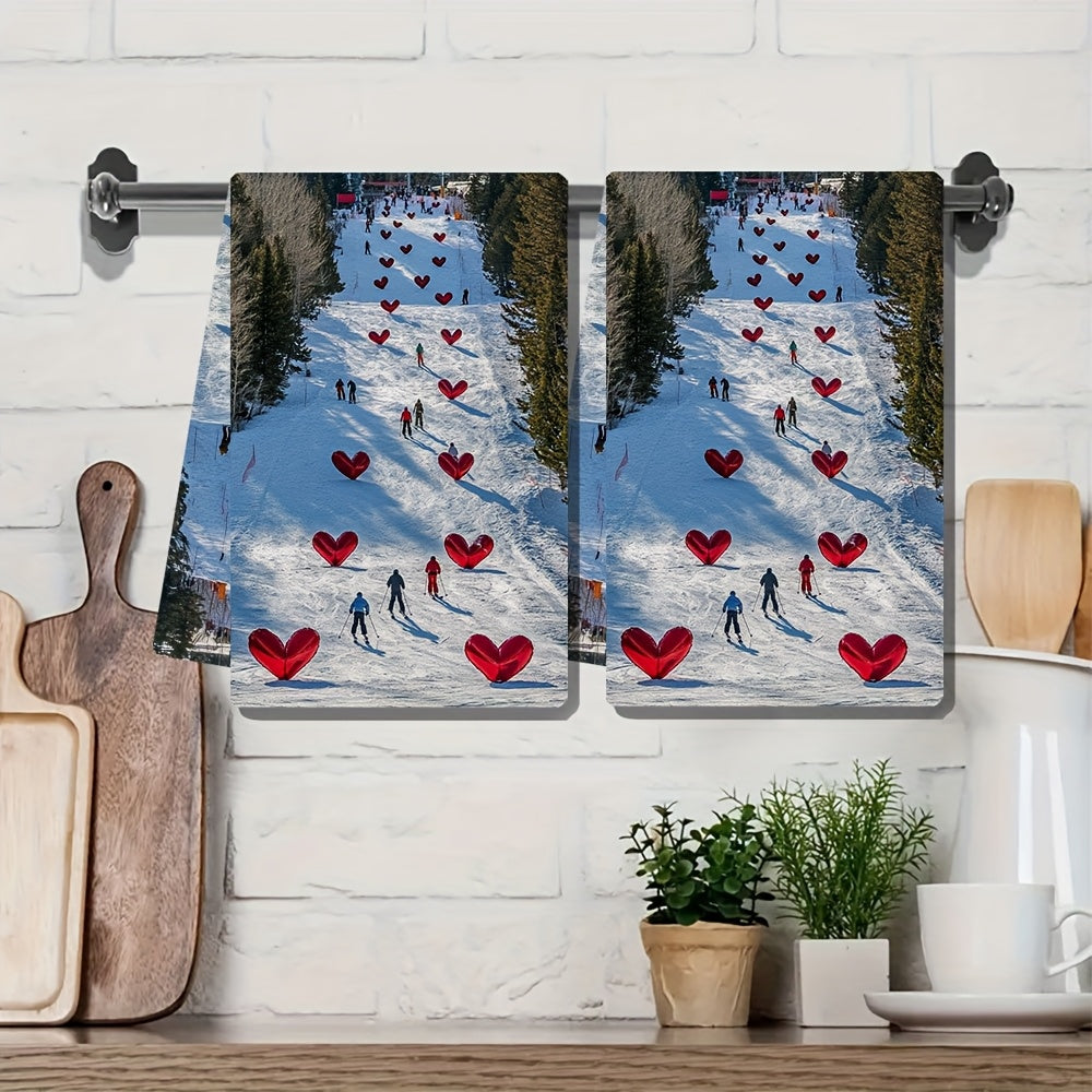 2 ta Ultra Soft Polyester oshxona sochiqlari to'plami, Coastal Heart Flags, 16x24 dyuym