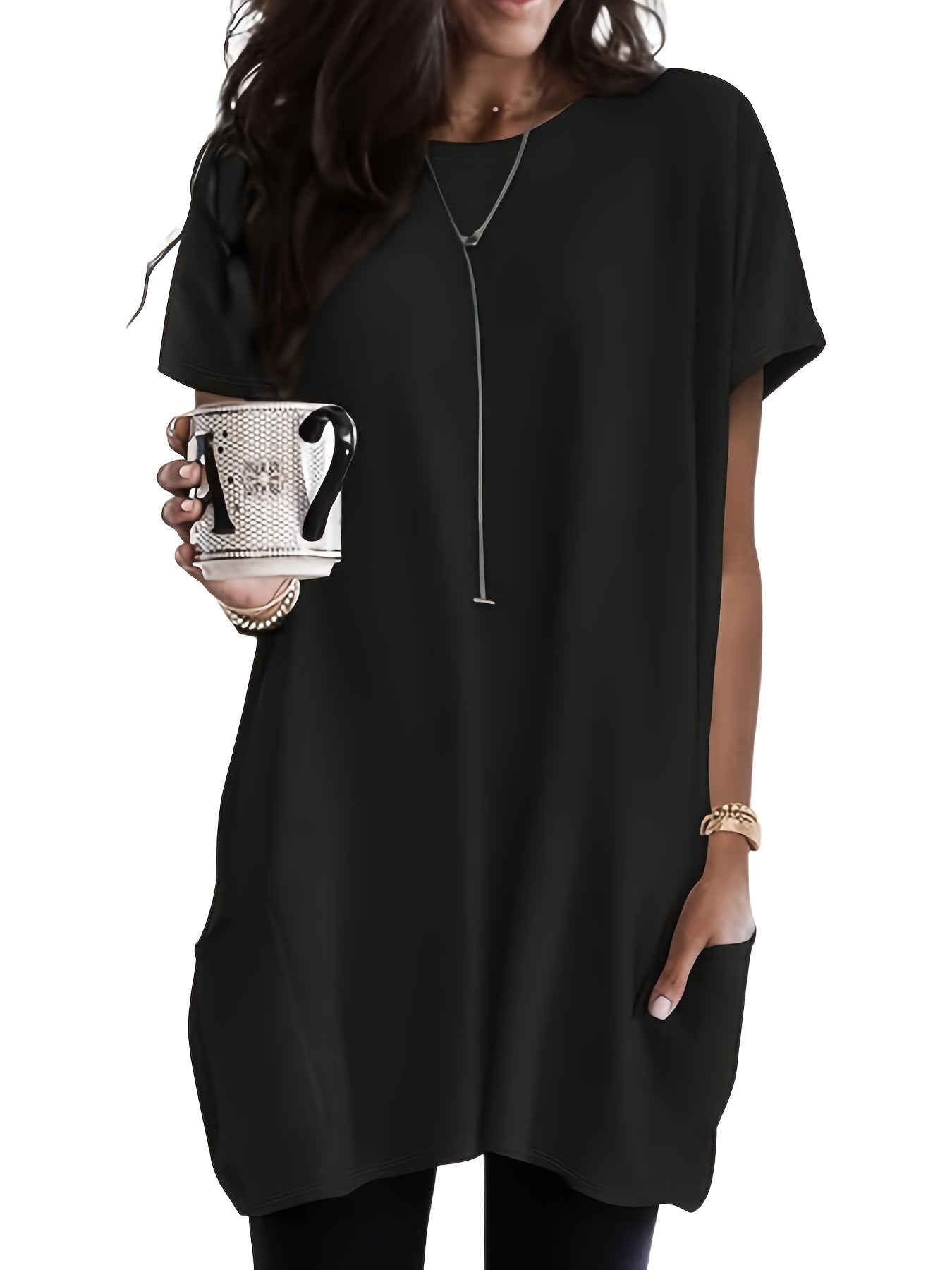 Ayollar uchun kundalik paxta qisqa ko'ylakli futbolka to'plami, cho'ntaklar bilan, uchta qism