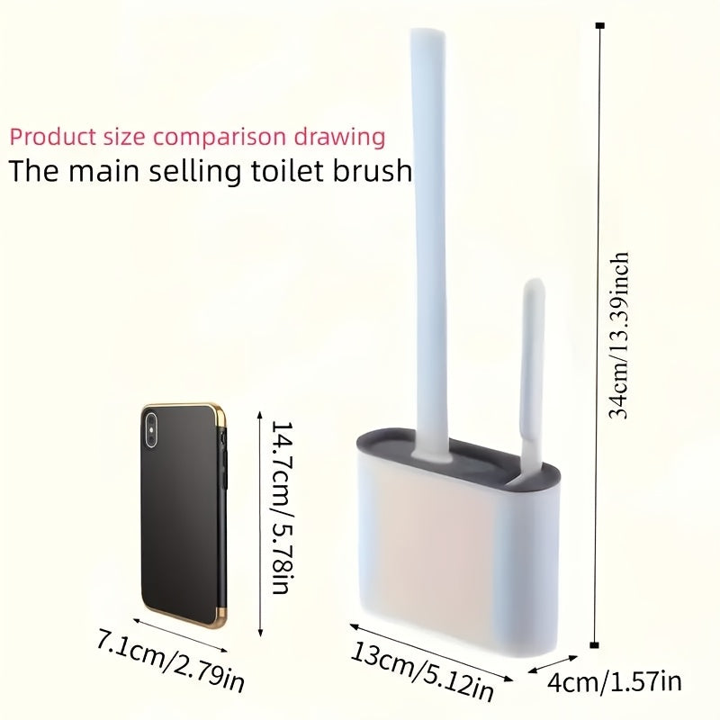 Silicone Wall-Mounted Toilet Brush Set with Long Handle and Holder for Bathroom and Toilet Cleaning
