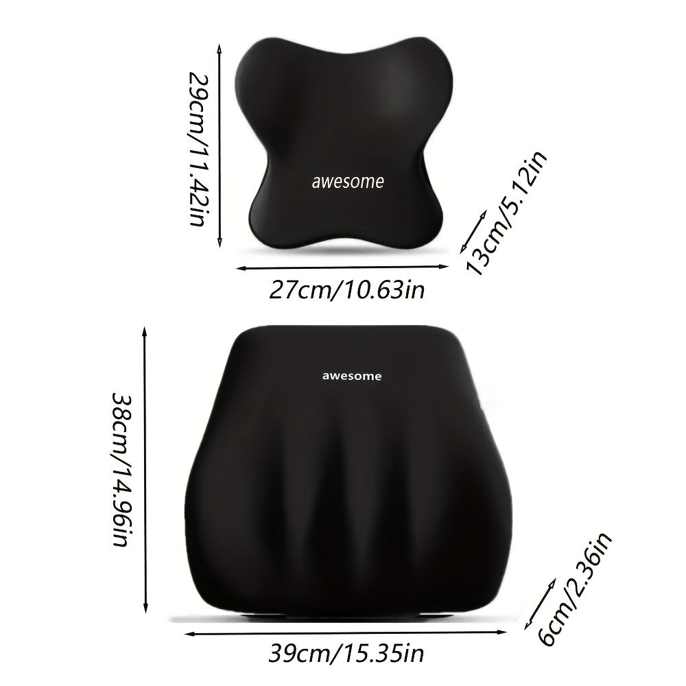 Memory Foam Car Seat Cushion with Headrest and Lumbar Support for Office Home Vehicle