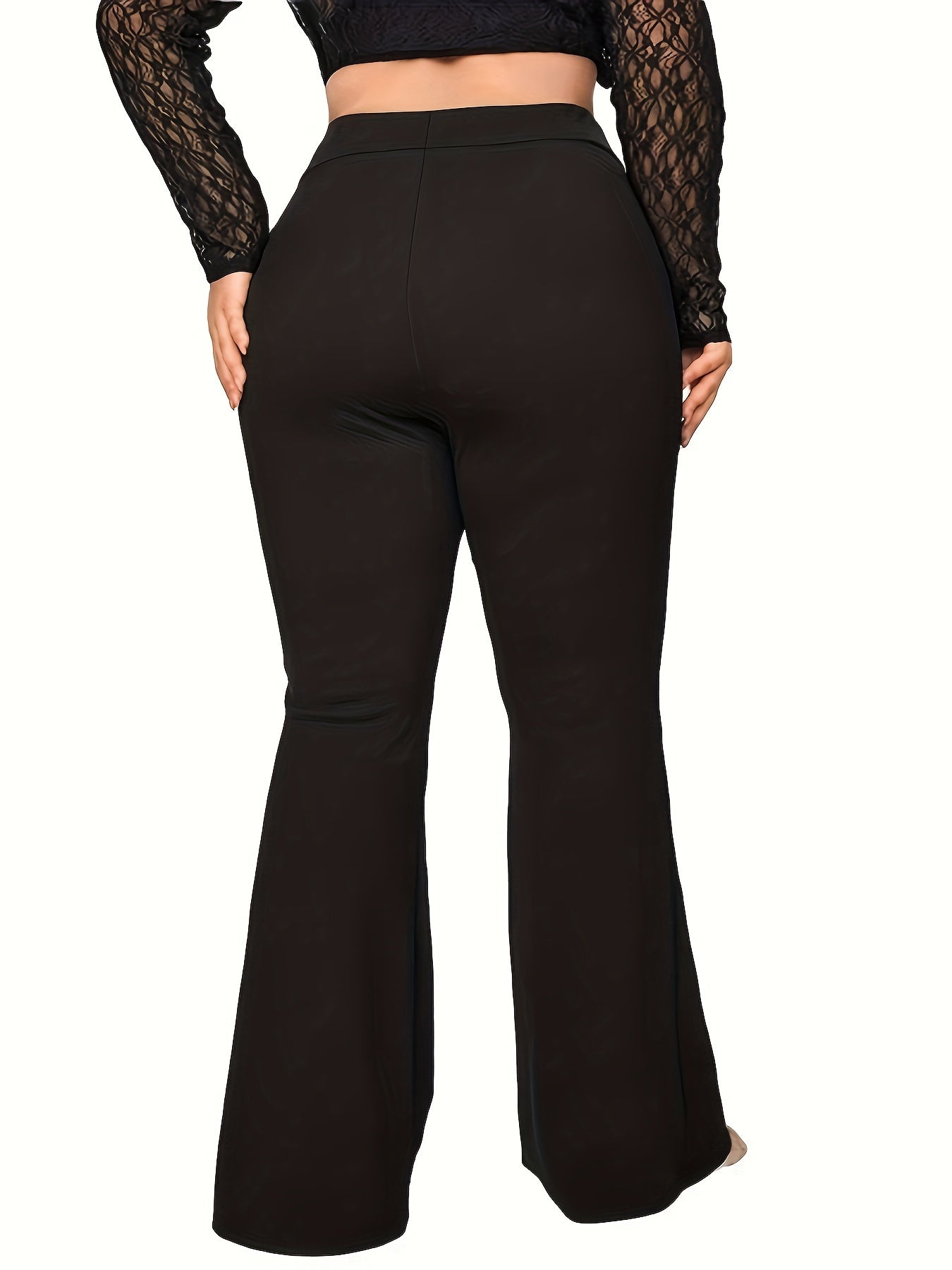 Plus Size Flared Leg Pants High Waist Solid Color Women’s Clothing