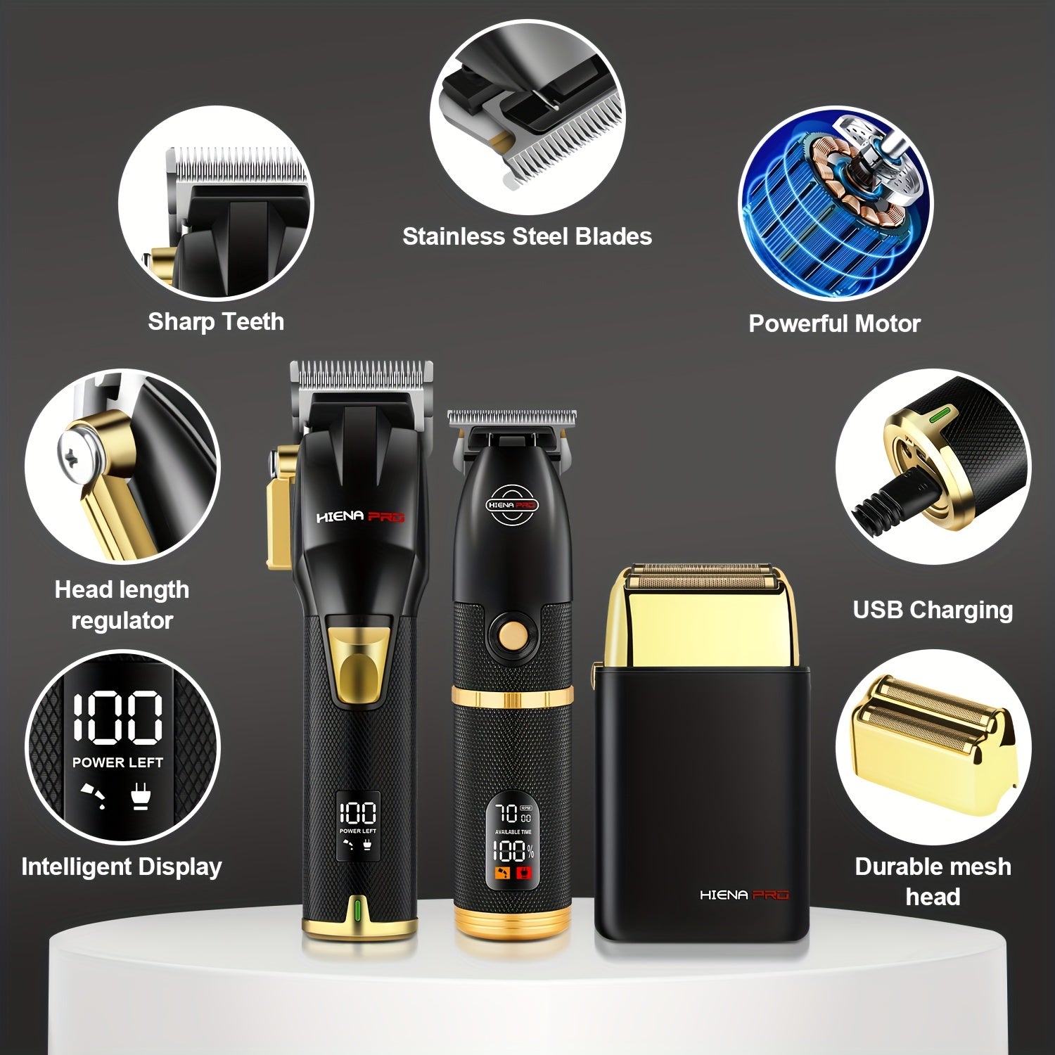 Set de cortapelos profesional con recortadora recargable por USB, pantalla LCD, regalo para hombres