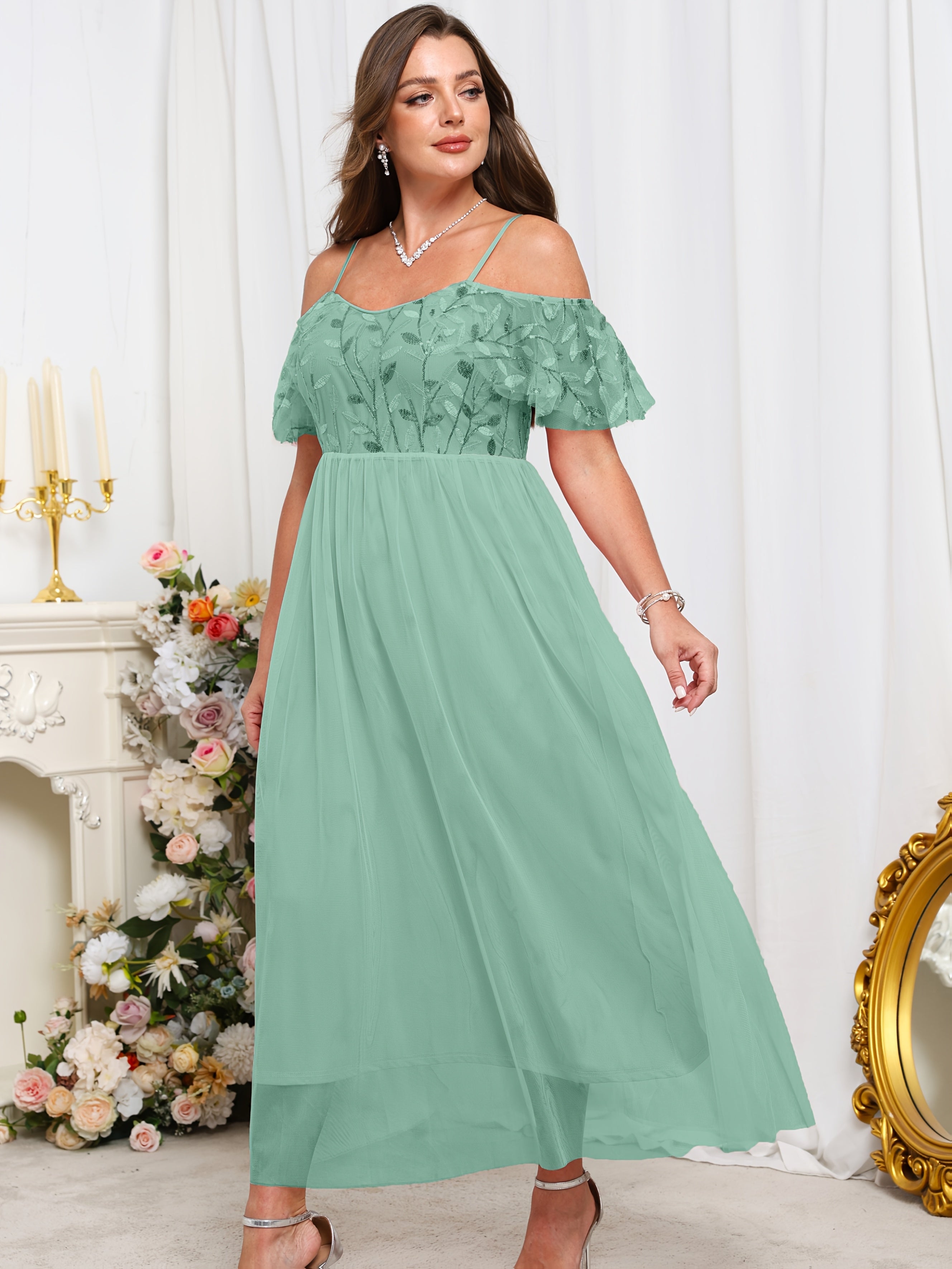 Plus Size Off-Shoulder Lace Dress for Women Light Pink Flowy A-Line