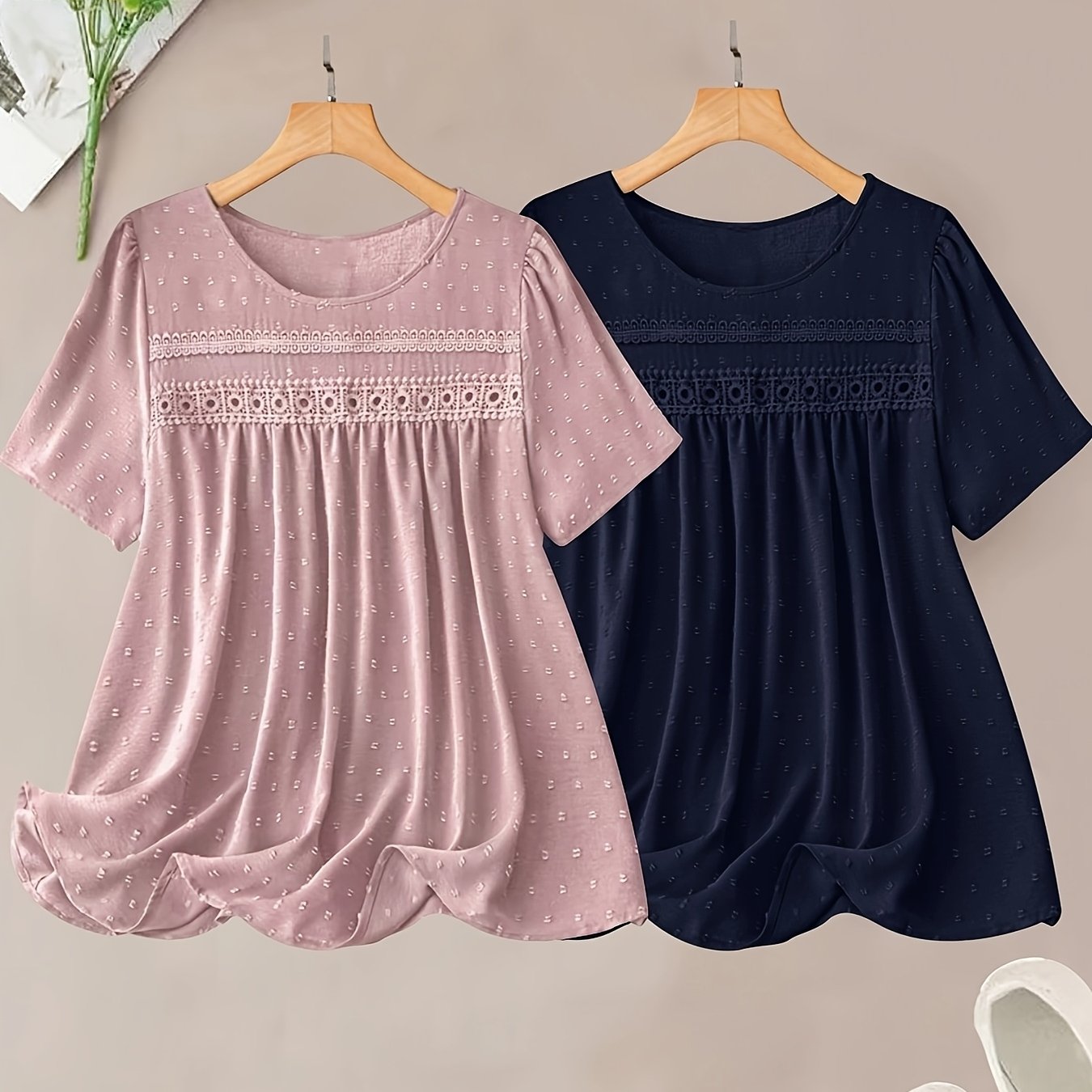 Ayollar uchun katta o'lchamli korsetli chiroyli chiziqli bluz va shortlar to'plami, pastel pushti va ko'k, kundalik zamonaviy