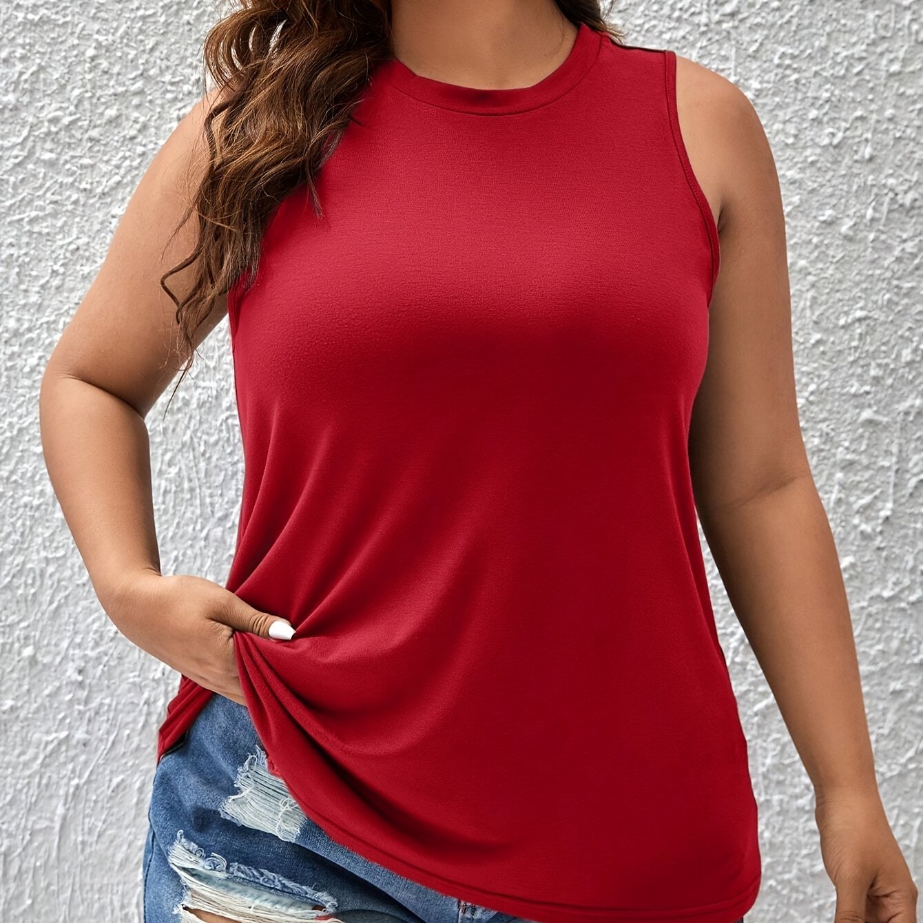 Топ без рукавов для женщин больших размеров, летний, дышащий, однотонный, повседневный топ
