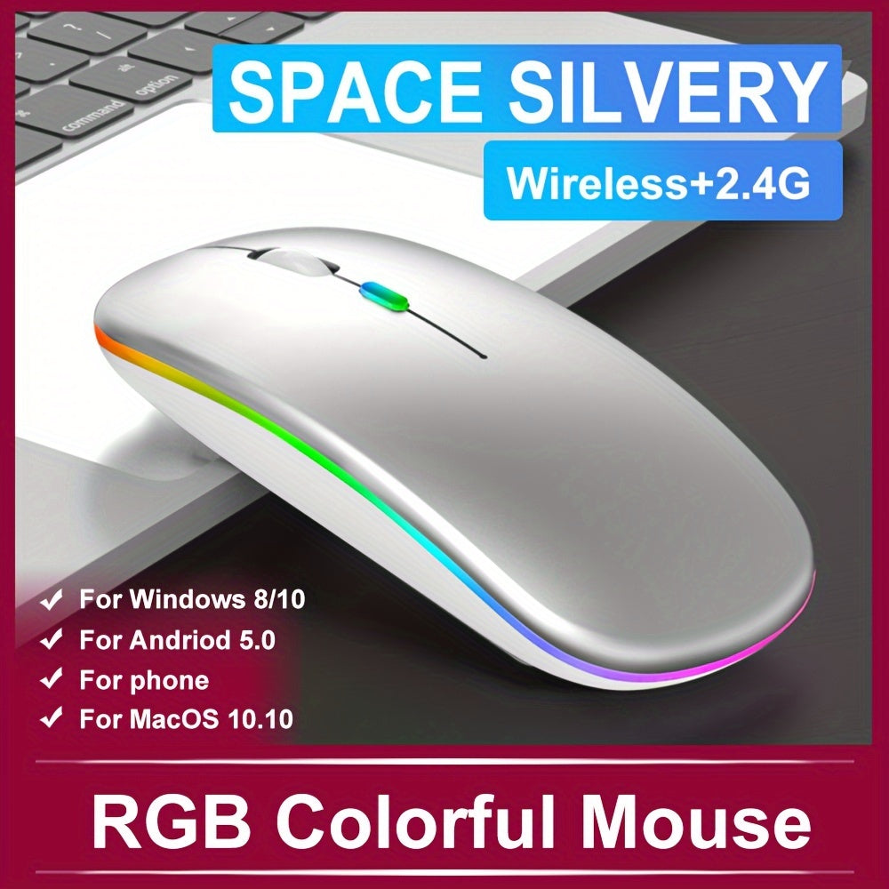 Wireless Ergonomic Mouse with RGB Backlight, Rechargeable Battery, Honeycomb Design, Compatible with PC, Laptop, iPad
