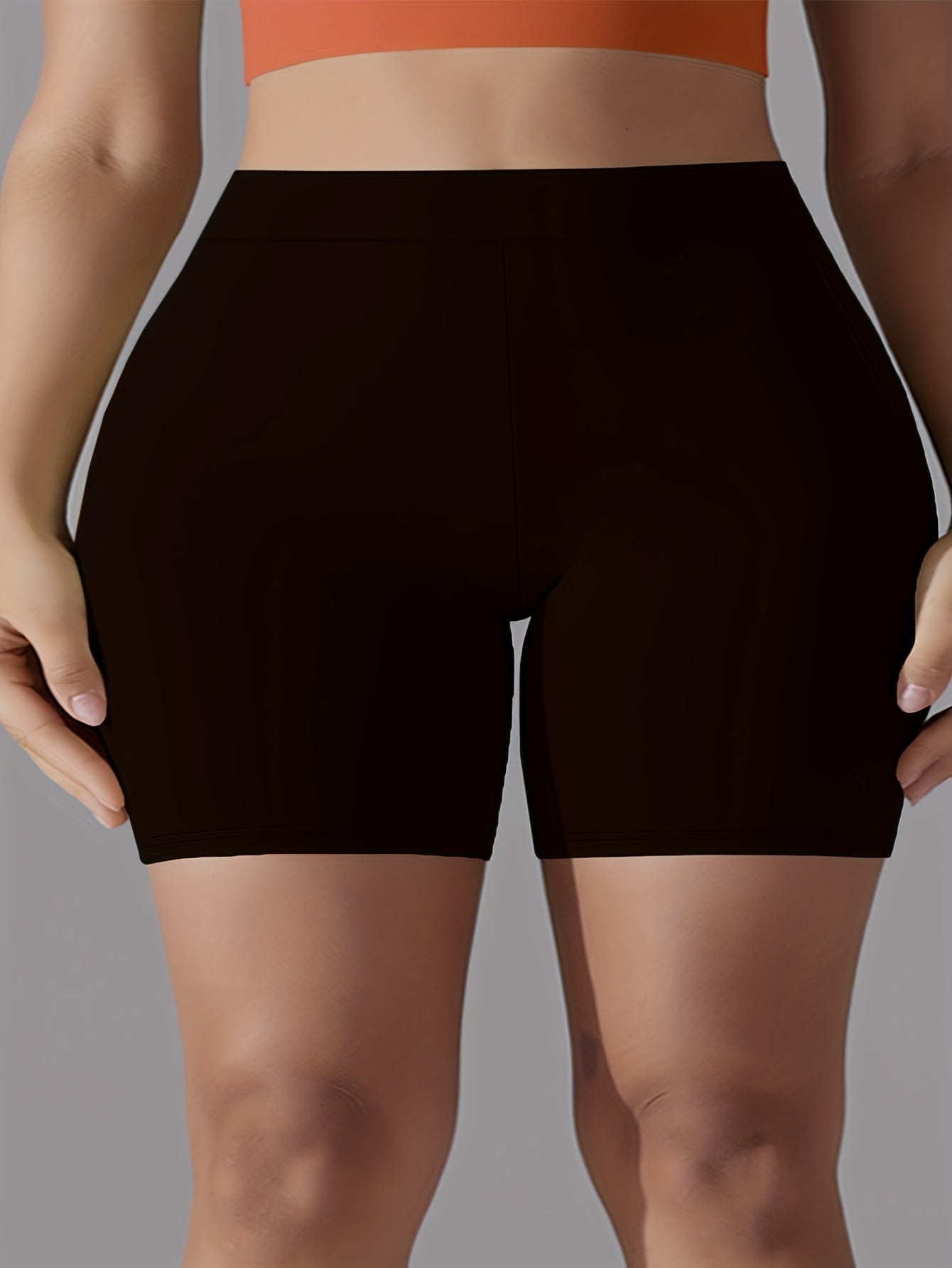 Plus Size Women Capri Leggings Solid Color Stretchy Casual Wear