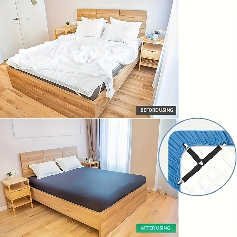 Black Adjustable Bed Sheet Straps Set for Secure Wrinkle-Free Bedding