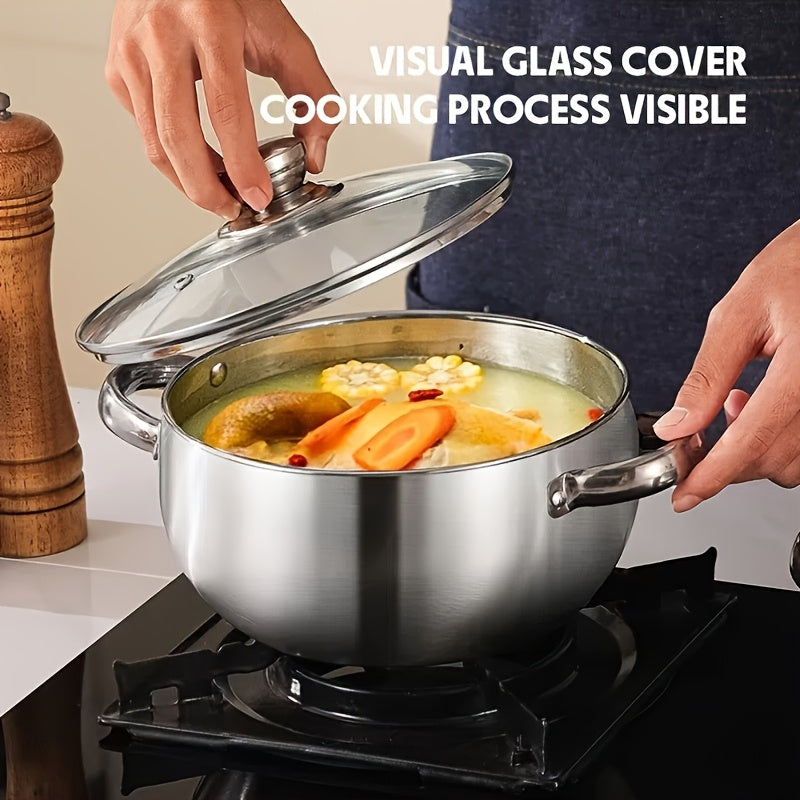 8-Piece Stainless Steel Soup Pot Set with Covers and Spoons for Gas and Induction