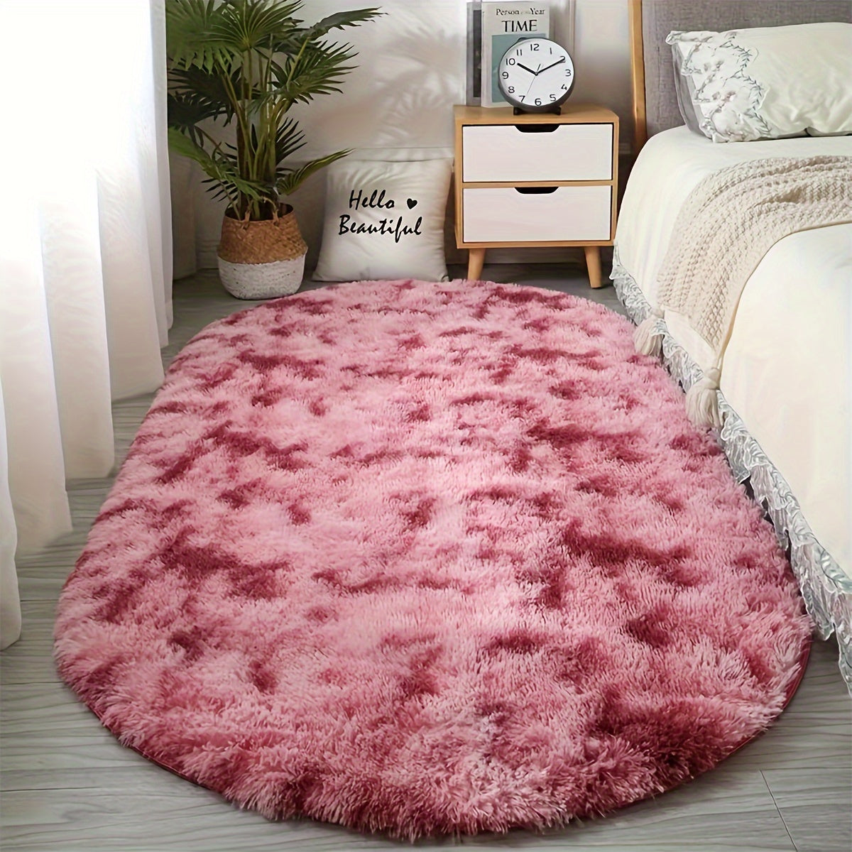 Super Soft Oval Rug Non-Slip Washable Plush Mat for Bedroom Living Room Decor