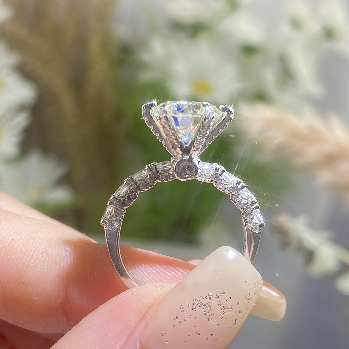 Sterling Silver 6-Claw Moissanite Engagement Ring 3ct with Certificate