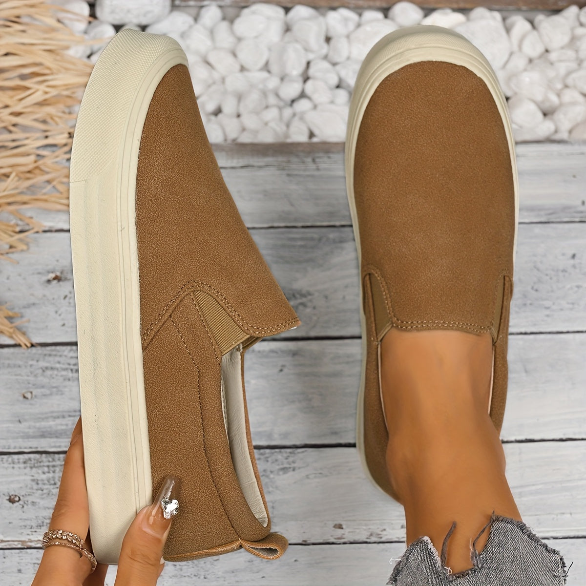 Women's Slip-On Loafers Breathable Flannel Upper Casual All-Season Shoes