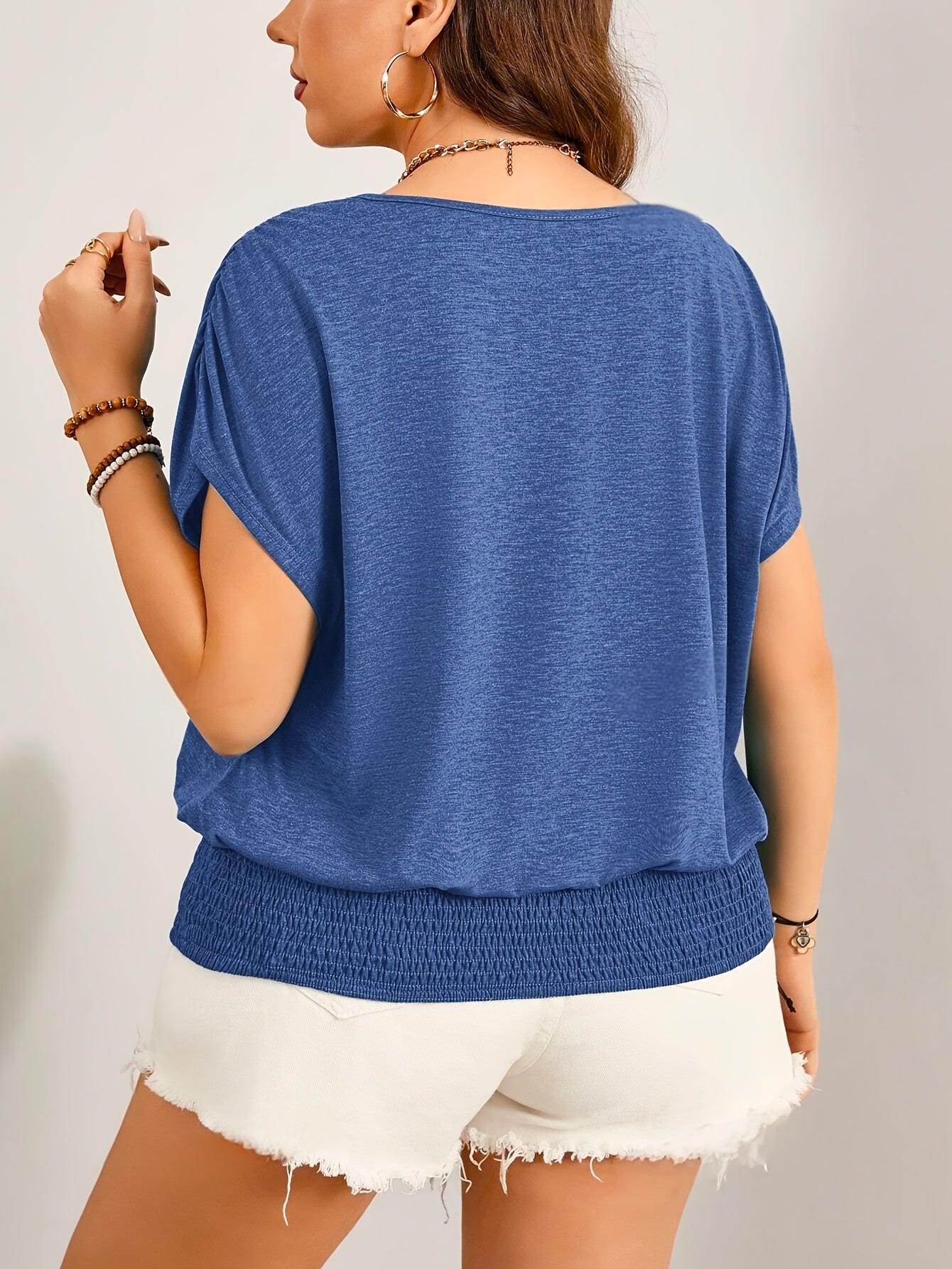 Plus Size Black Ruched T-Shirt for Women Short Sleeve Summer Casual