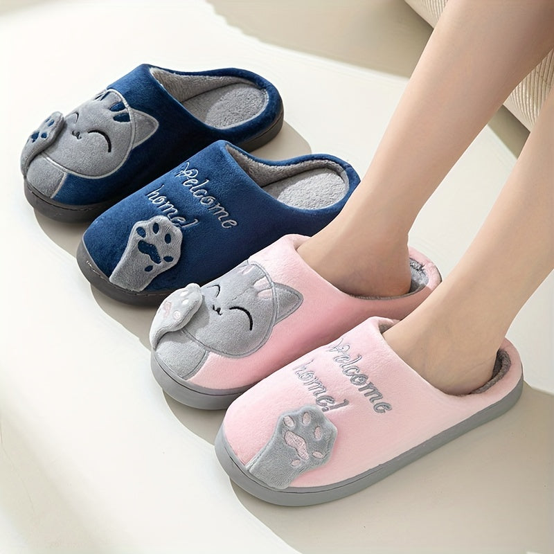 Women's Cozy Cartoon Lucky Cat Slippers for Indoor Autumn Winter
