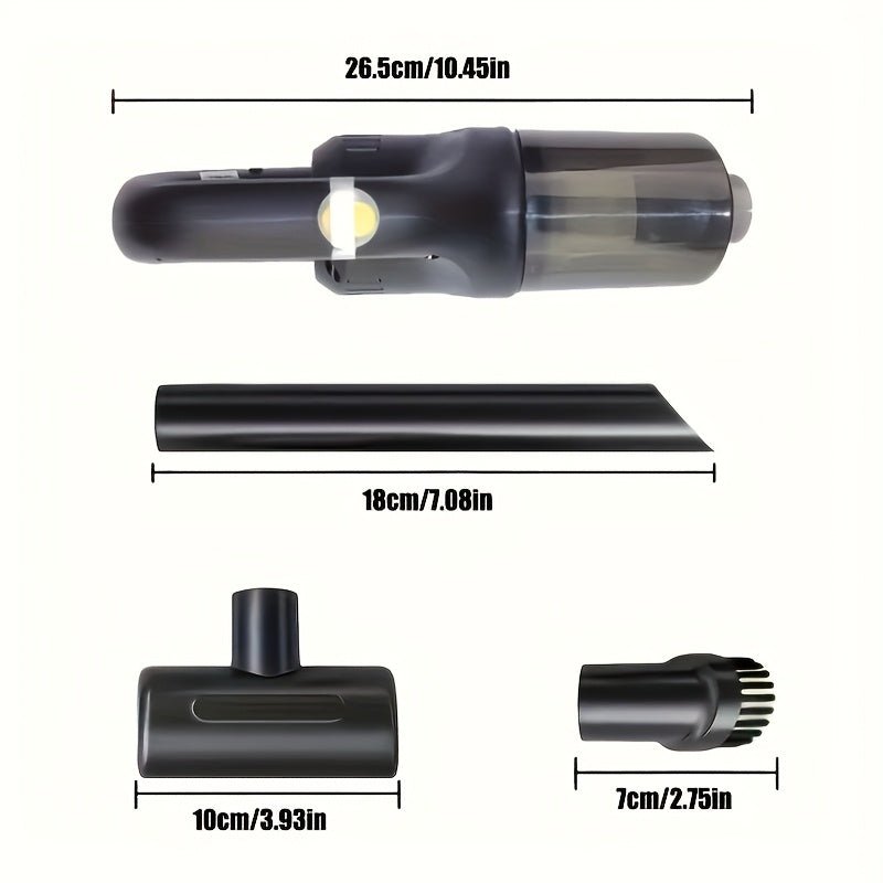 Koʻchma avtomobil vakuum tozalagichi, avtomobil, uy, ofis va uy hayvonlari uchun koʻp nozzle bilan.