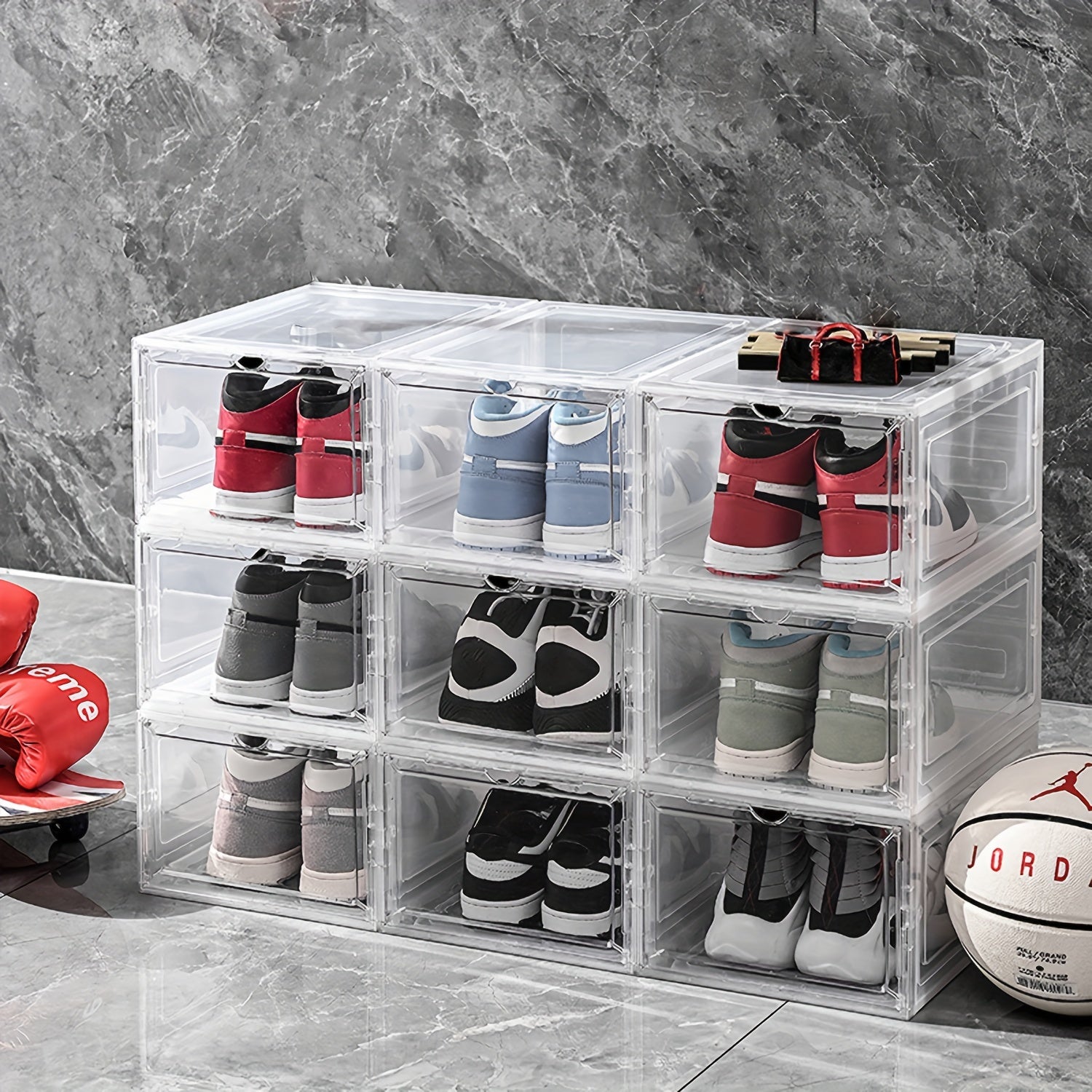 Men Women Shoe Storage Box Foldable Plastic Dustproof with Side Door