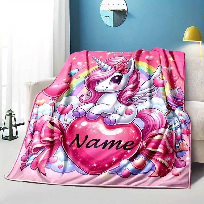 Rainbow Clouds and Fantasy Creature Print Flannel Throw Blanket Cozy Warm Plush for Sofa Bed Travel Camping