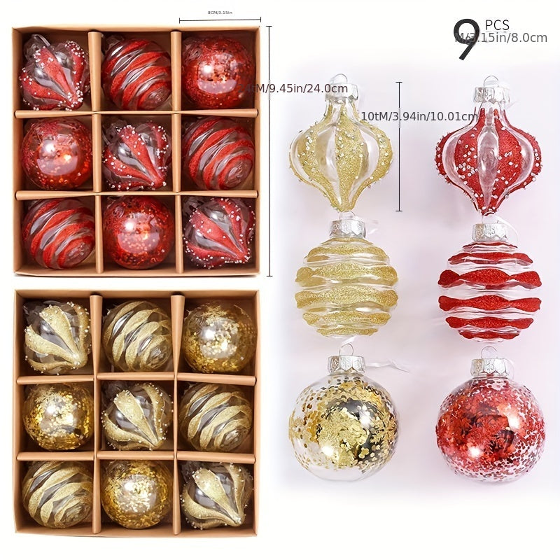 Set of 9 Red 8cm Christmas Ball Decorations for Holiday and Party Decor